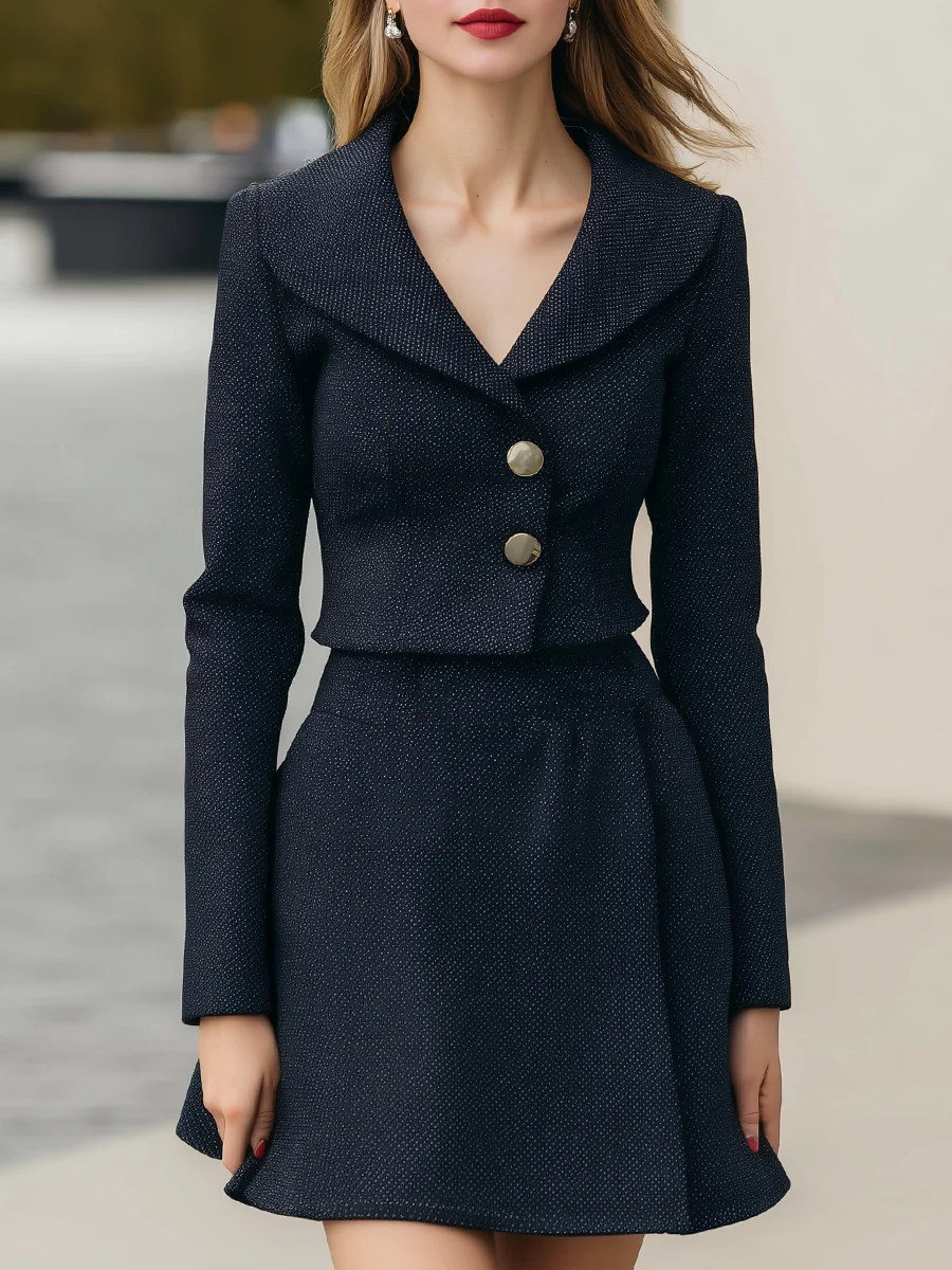 Structured Tailored Tweed Two-Piece Skirt Suit