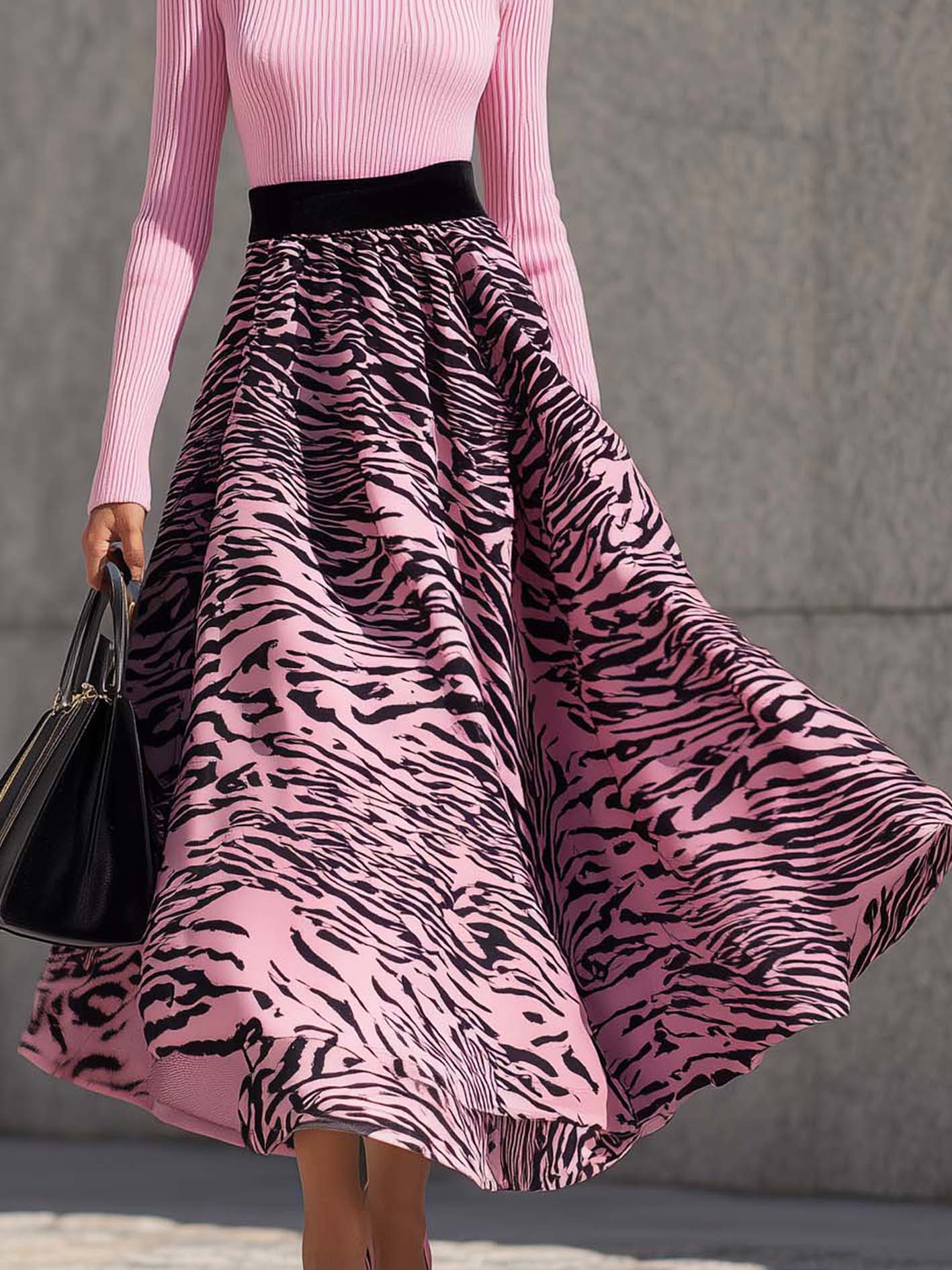 Zebra Print Pink Velvet And Sweater Set