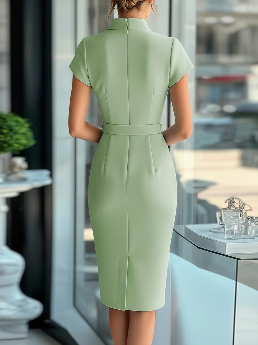 Sleek Sky Blue Asymmetrical Dress with Belt