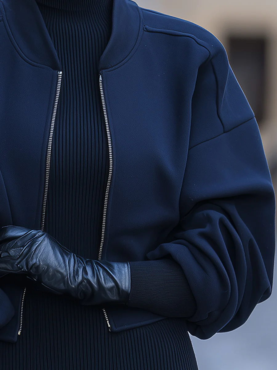 Navy Structured Bomber Jacket