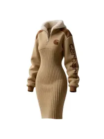 Women's Contrast Color Stitching Suede Lambswool Lapel Hooded Long Sweatshirt