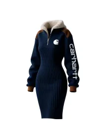 Women's Contrast Color Stitching Suede Lambswool Lapel Hooded Long Sweatshirt