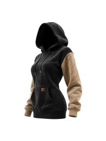 Women's Retro Western Contrast Panel Suede Long Hooded Sweatshirt Dress