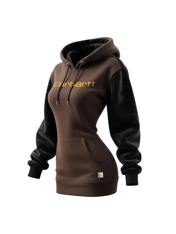 Women's Retro Western Contrast Panel Long Hooded Sweatshirt Dress