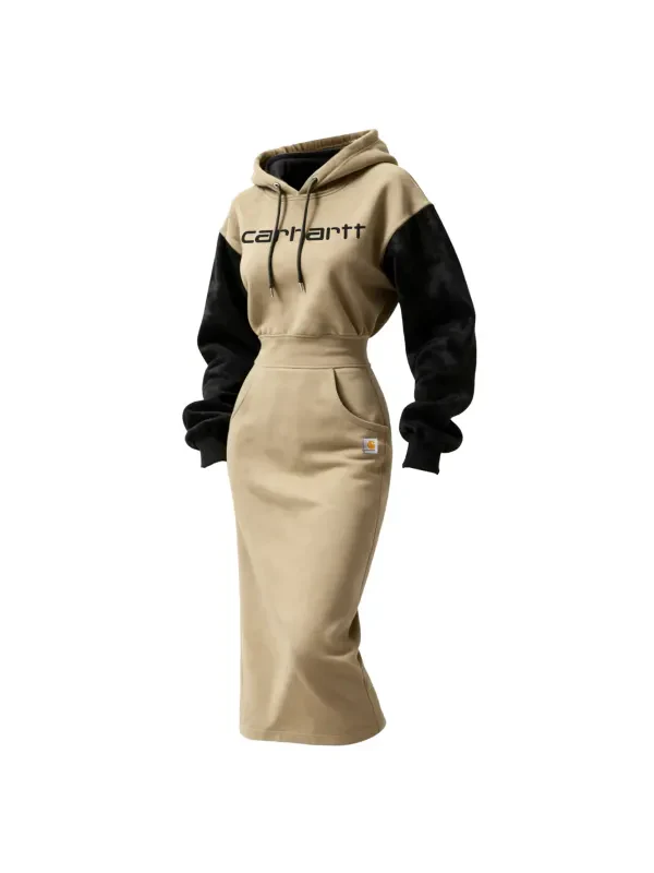 Women's Vintage Western Suede Hooded Long High Waist Hooded Dress