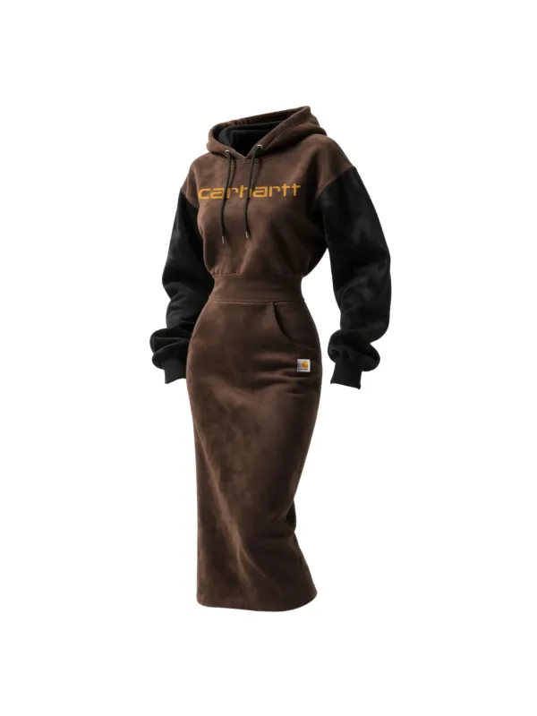 Women's Vintage Western Suede Hooded Long High Waist Hooded Dress