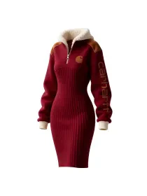 Women's Contrast Color Stitching Suede Lambswool Lapel Hooded Long Sweatshirt