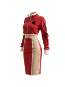 Women's Color-Blocked Suede Stand Collar Long Sweatshirt Dress