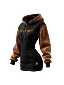 Women's Retro Western Contrast Panel Long Hooded Sweatshirt Dress