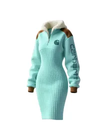 Women's Contrast Color Stitching Suede Lambswool Lapel Hooded Long Sweatshirt