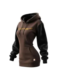 Women's Retro Western Contrast Panel Long Hooded Sweatshirt Dress