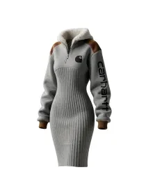 Women's Contrast Color Stitching Suede Lambswool Lapel Hooded Long Sweatshirt