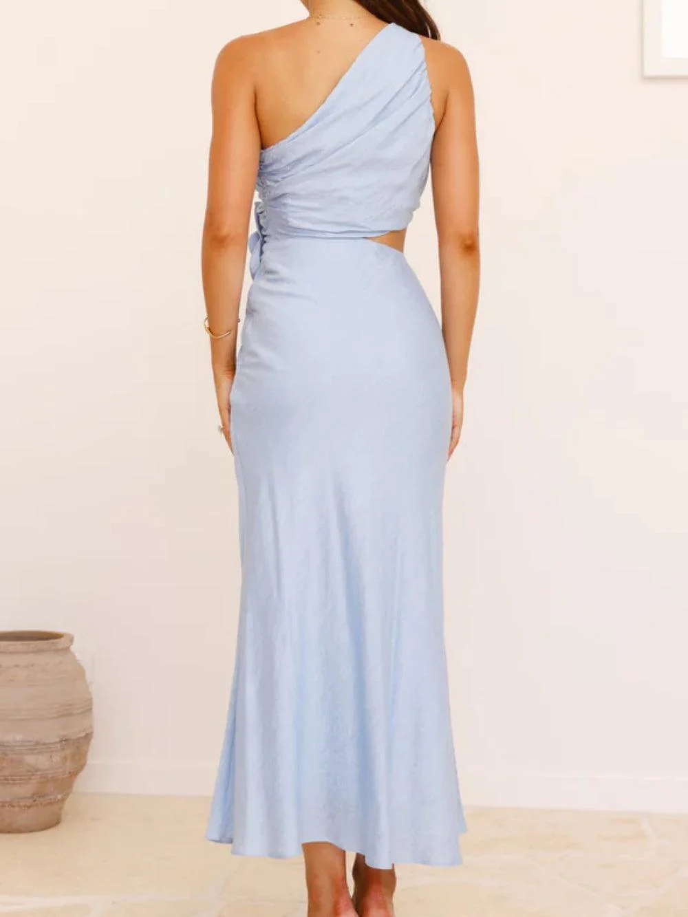 Solid color off-shoulder dress with 3D flowers