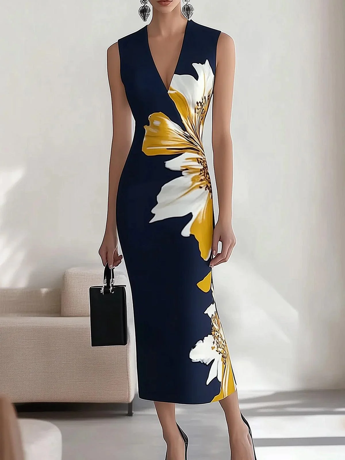 Elegant Printed Workplace Party Festival Midi Dress