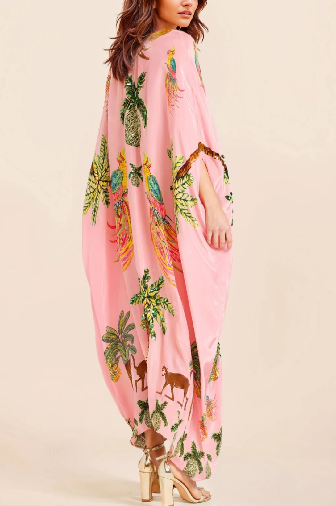 Unique Drop Shoulder Sleeve Coconut Tree Printed Dress