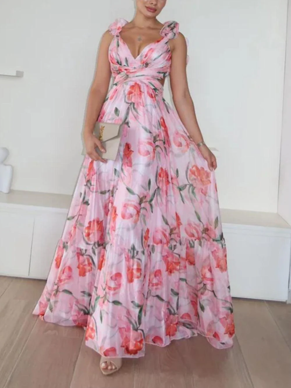 Backless printed maxi dress