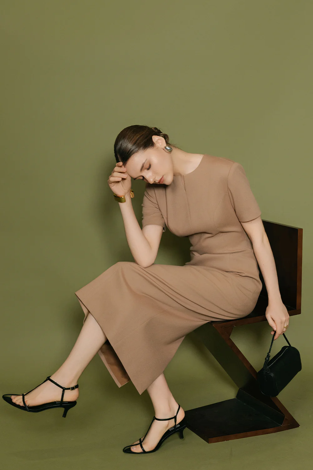 Isabella Notch Neck Wool Midi Dress