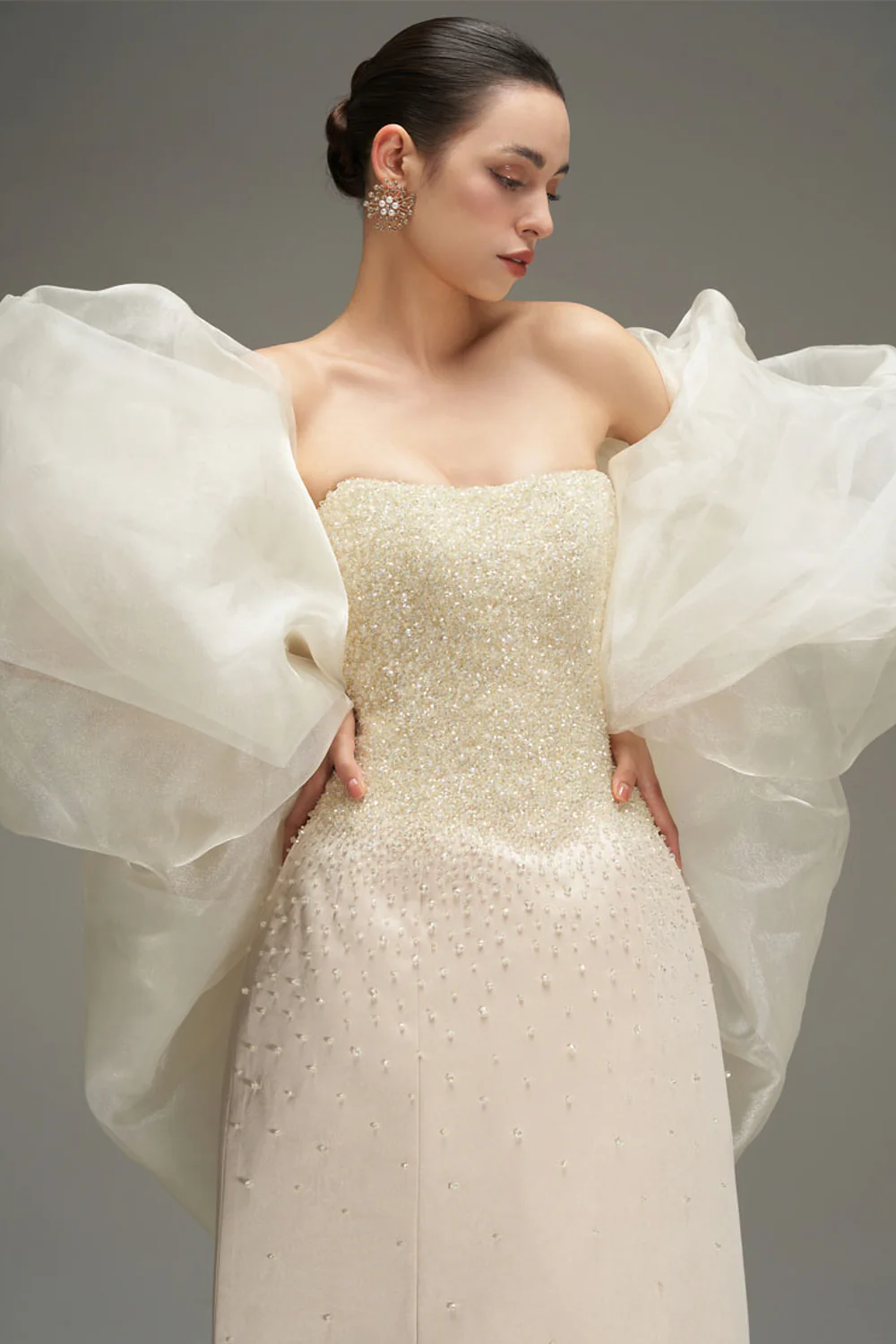 Bria Cape Sleeve Taffeta Maxi Dress