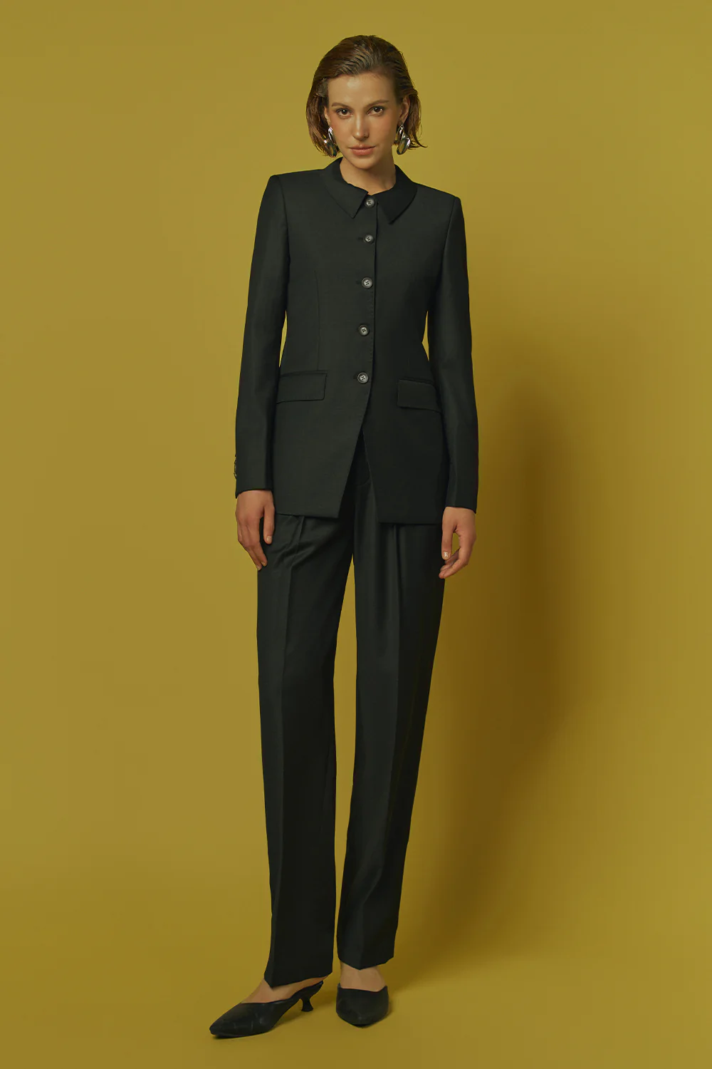 Forest Straight Ribbed Poly Wool Ankle Length Pants