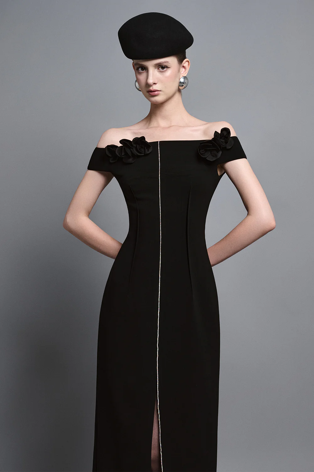 Evel Sheath Off-Shoulder Twill Midi Dress