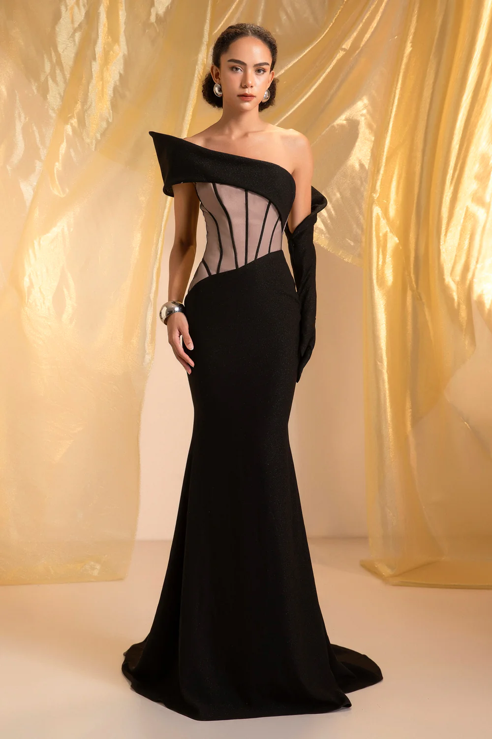 Shadow One Shoulder Crepe Maxi Dress