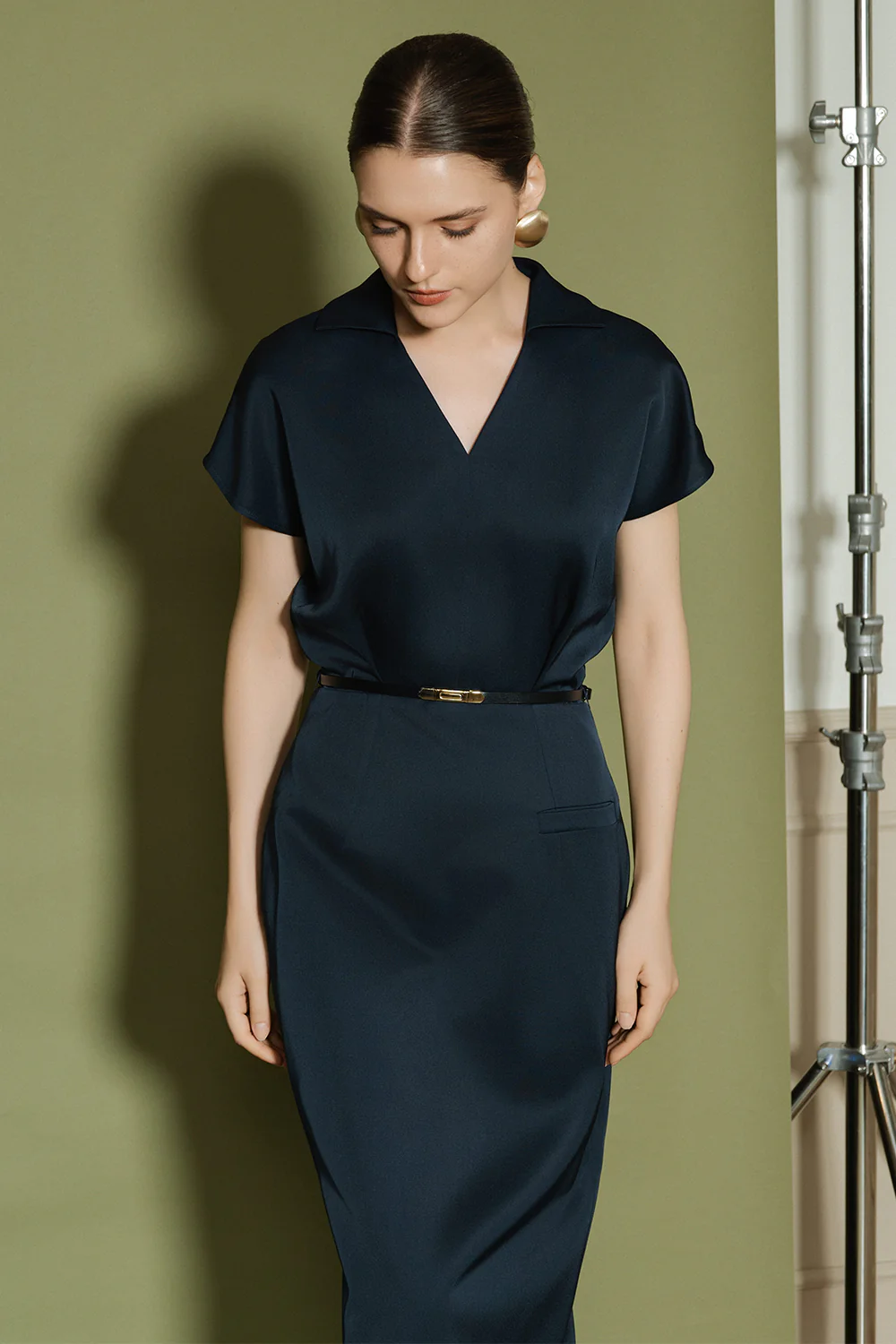 Camila V-Neck Satin Midi Dress