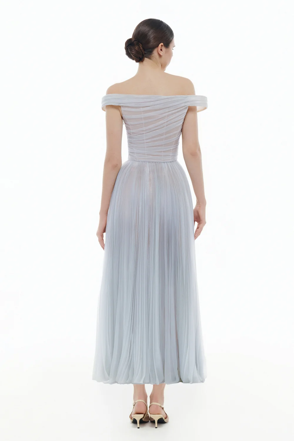 Evangeline Off-Shoulder Draped Midi Dress