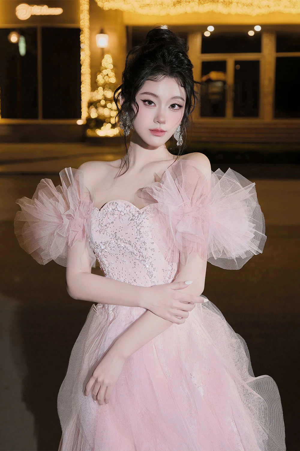 Iris Fit and Flare Curved Neck Mesh Mini Dress