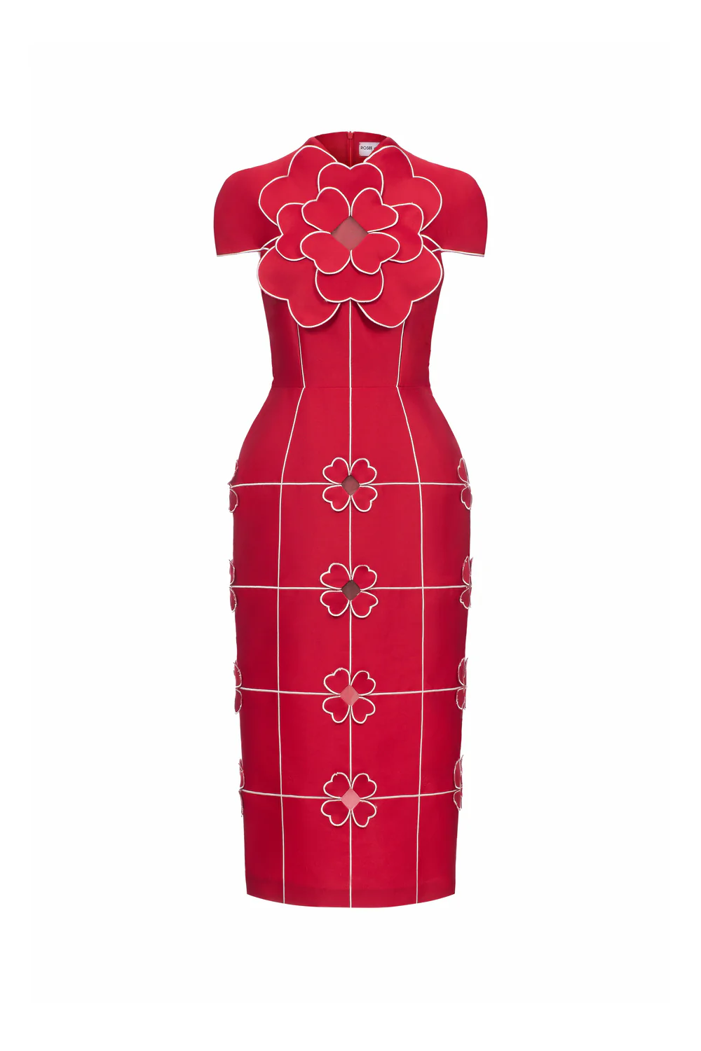 Solenya Pencil Flower Applique Taffeta Midi Dress