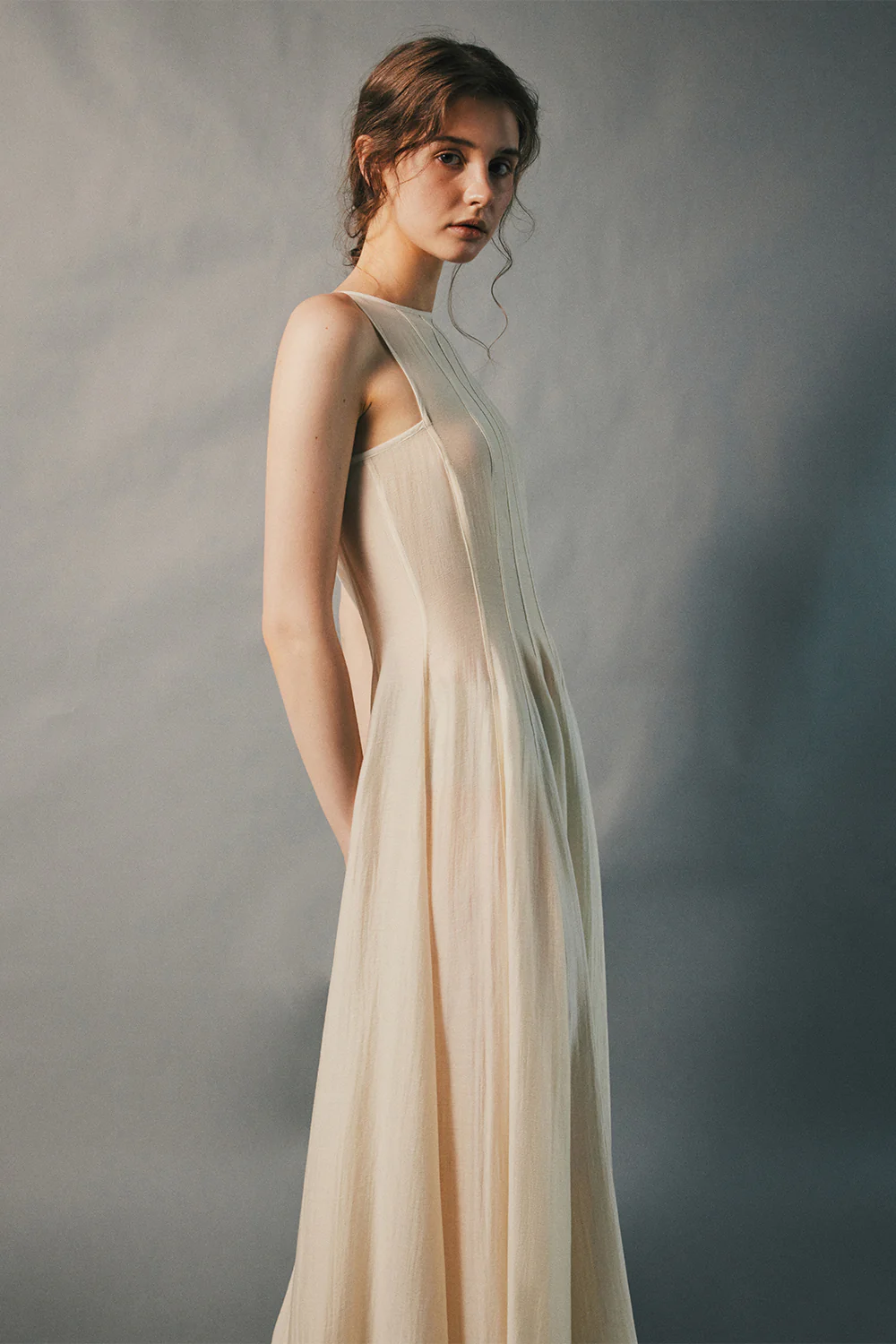 Ivory Split Boat Neck Draped Maxi Dress