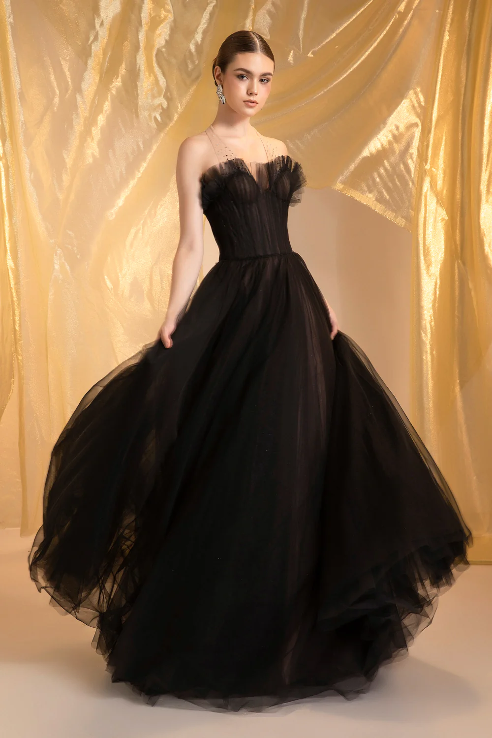 Nancy Halter Neck Ruffle Maxi Dress