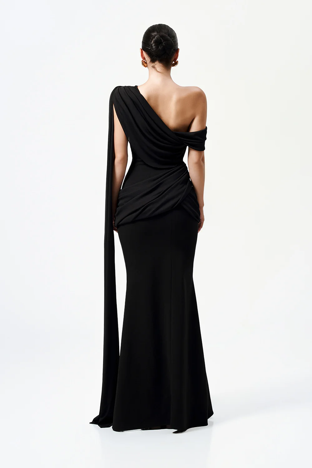 Serapha Mermaid Asymmetric Neck Elastic Cotton Maxi Dress