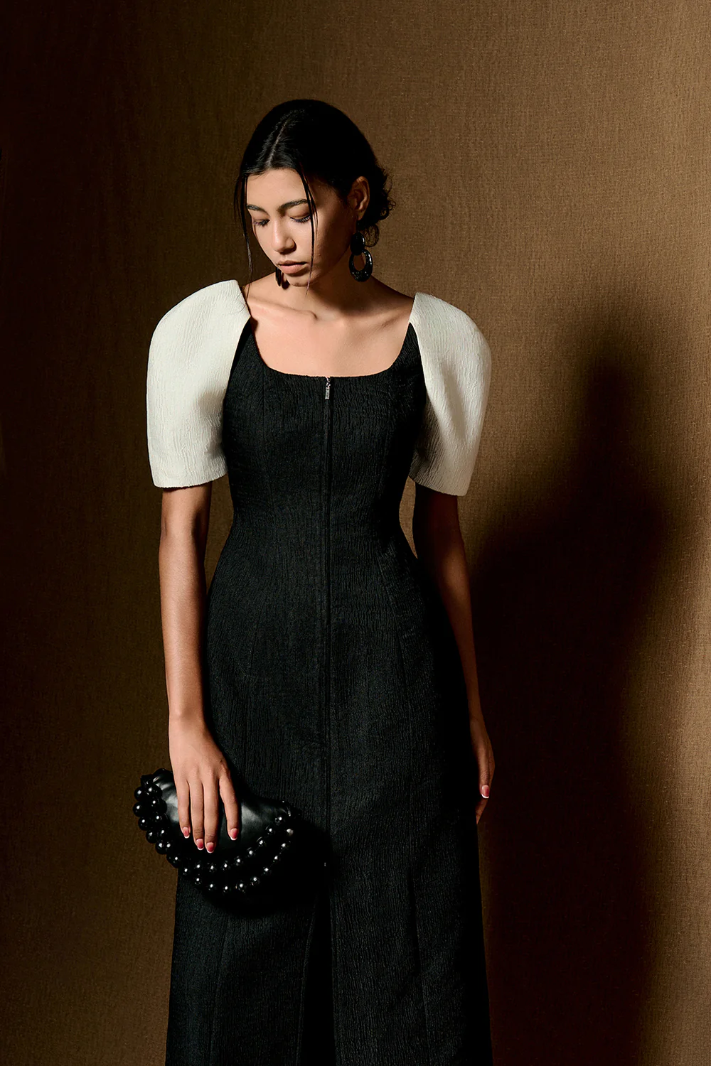 Maia Puff Sleeve Jacquard Midi Dress