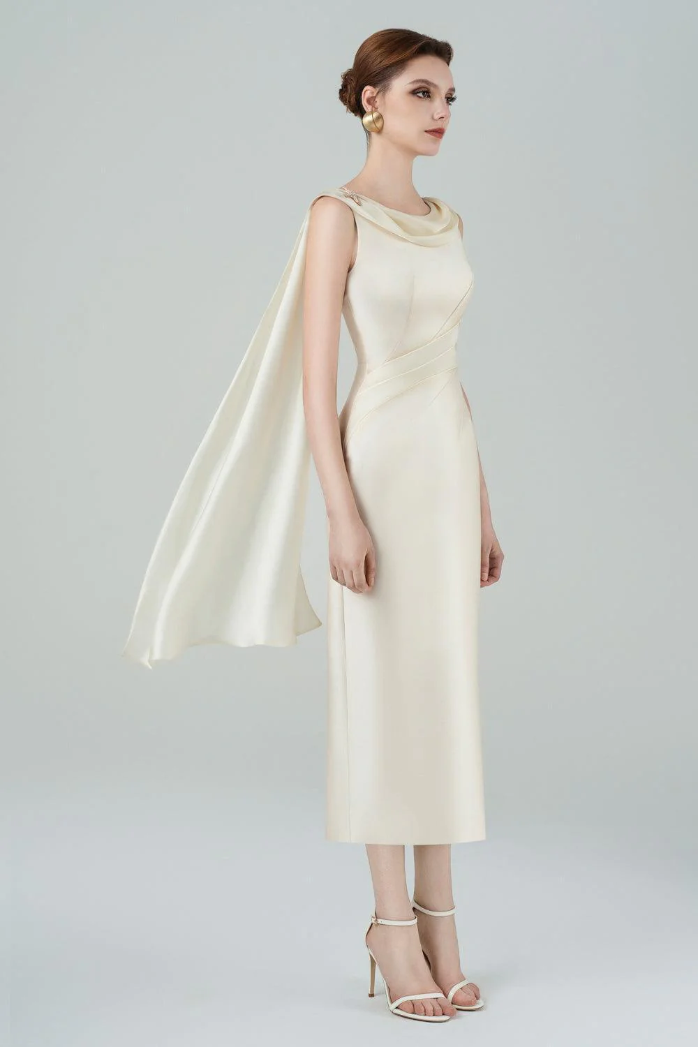 Angelica Pegged Cowl Neck Taffeta Midi Dress