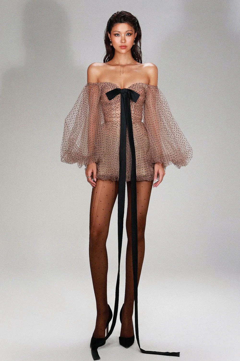 Melissa A-line Bouffant Sleeved Mesh Mini Dress