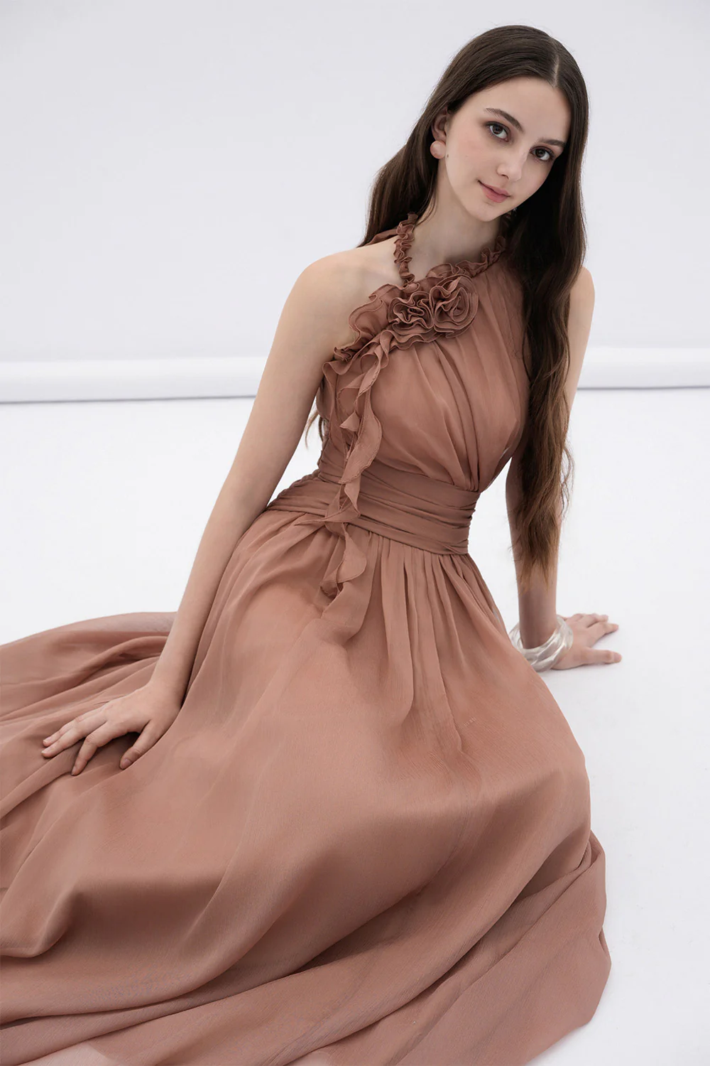 Mireille A-line Flared Chiffon Maxi Dress