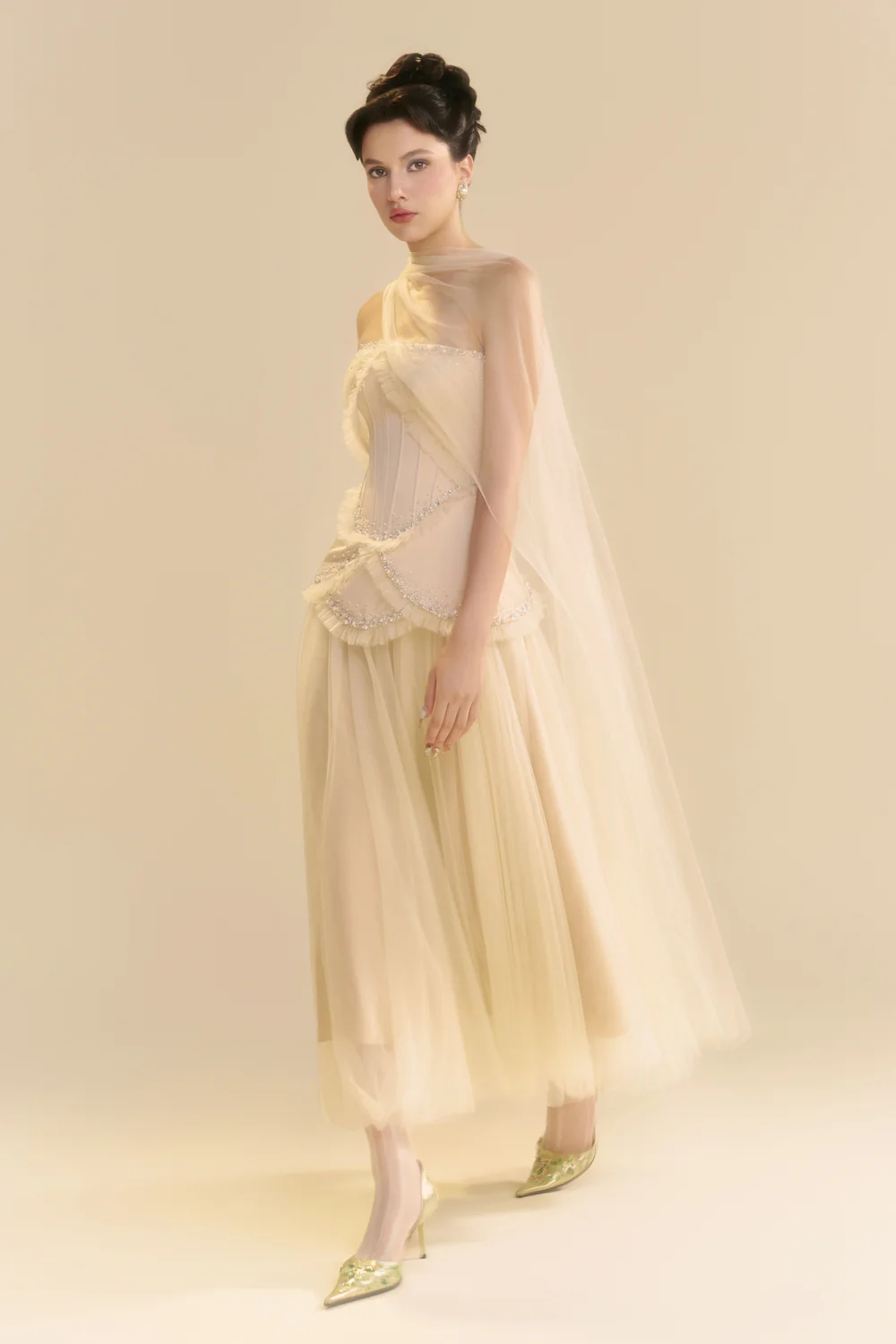 Fayenna Asymmetric Neck Bead Midi Dress