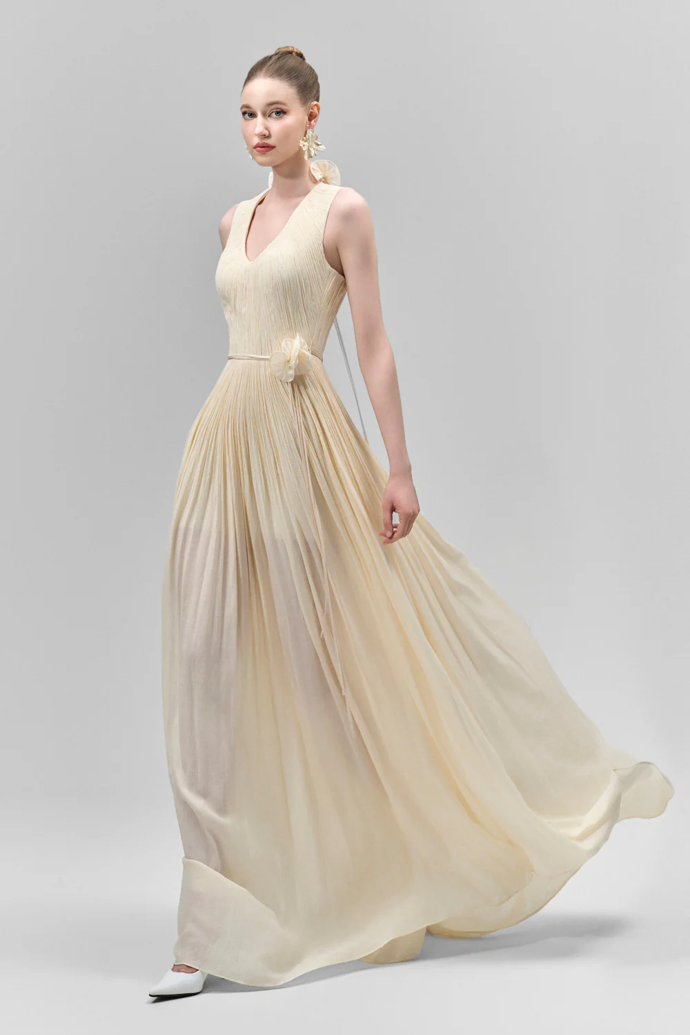 Nasir Gathered Scoop Neck Tencel Floor Length Dress