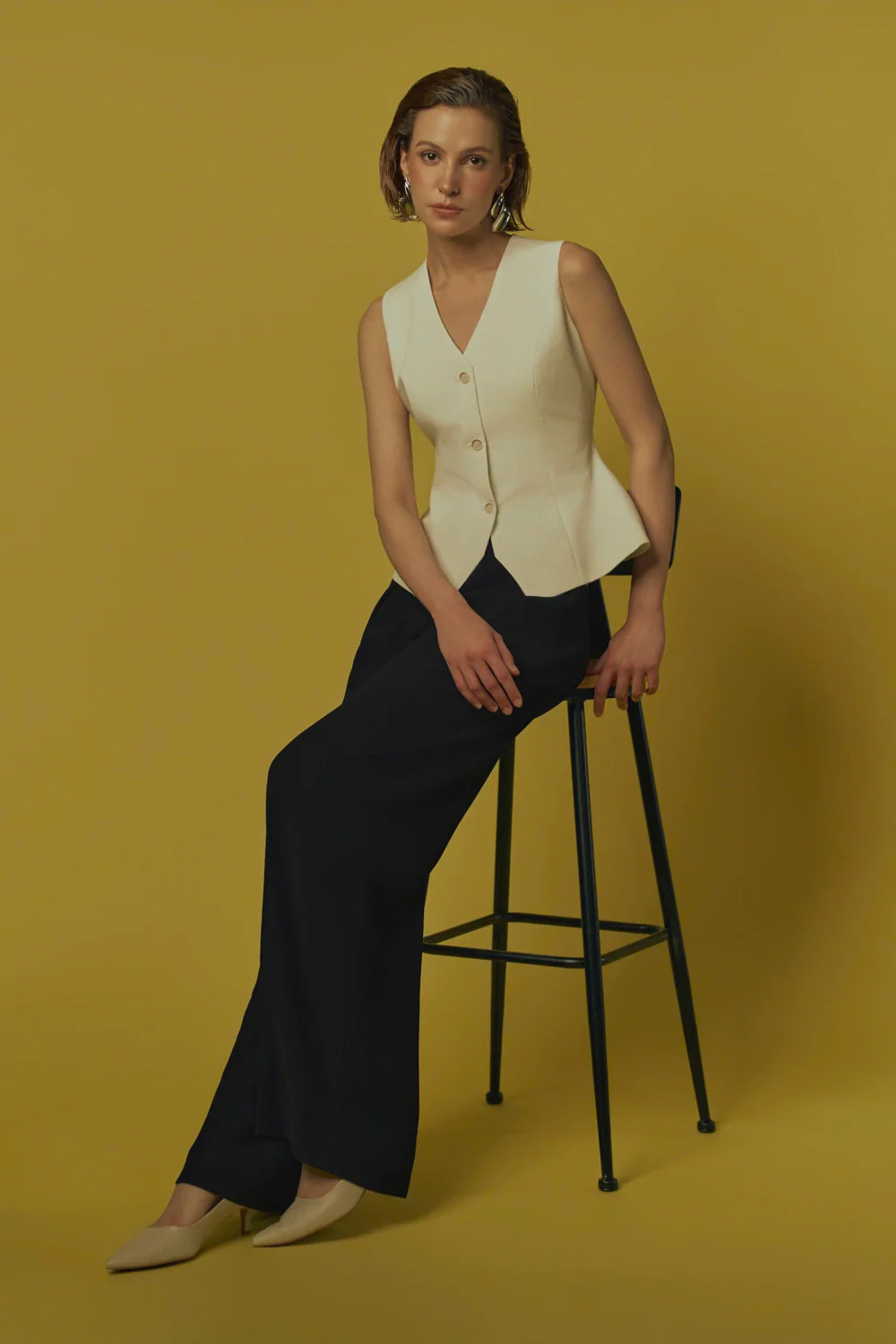 Zia Peplum V-Neck Cotton Vest