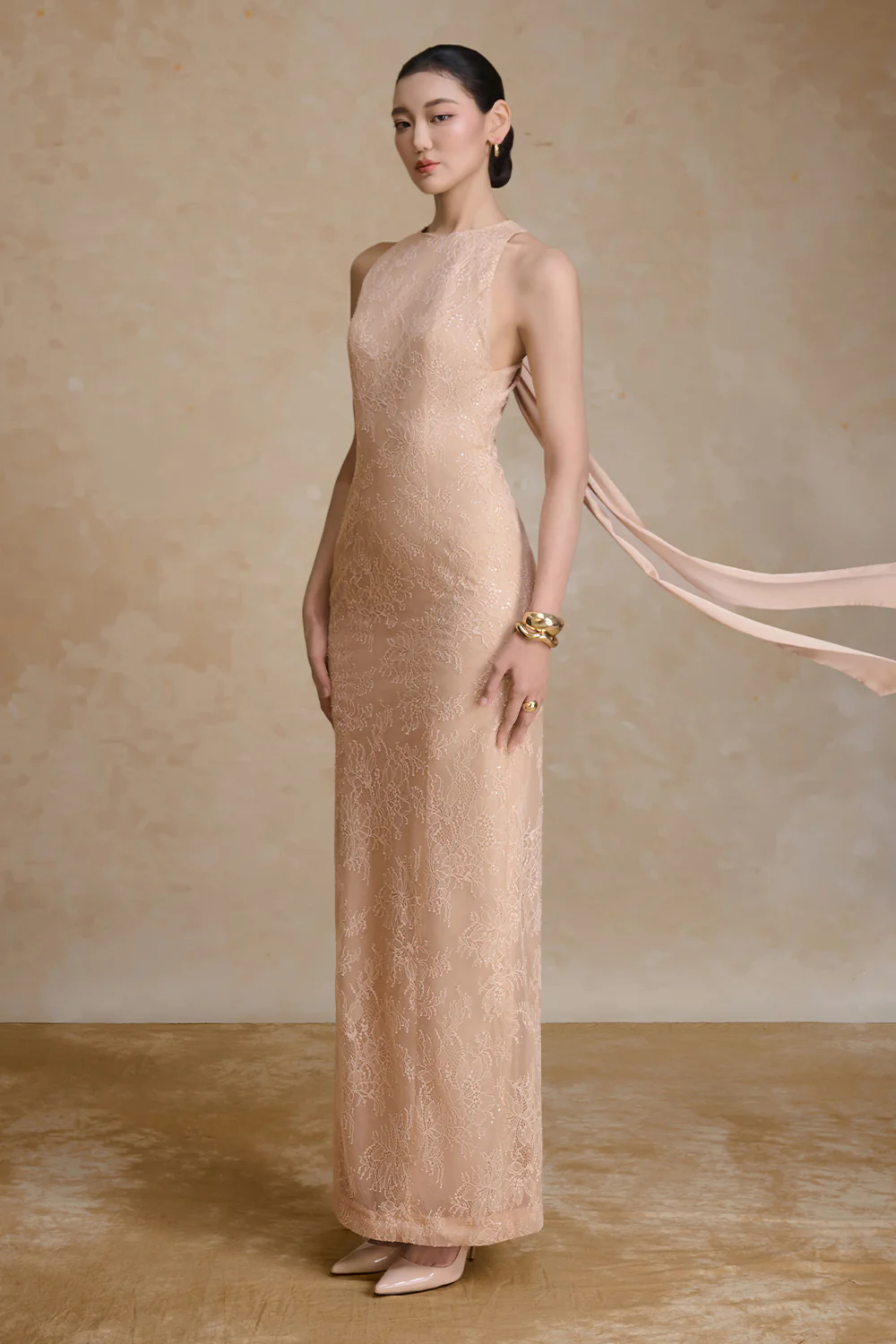 Gem Halter Lace Maxi Dress