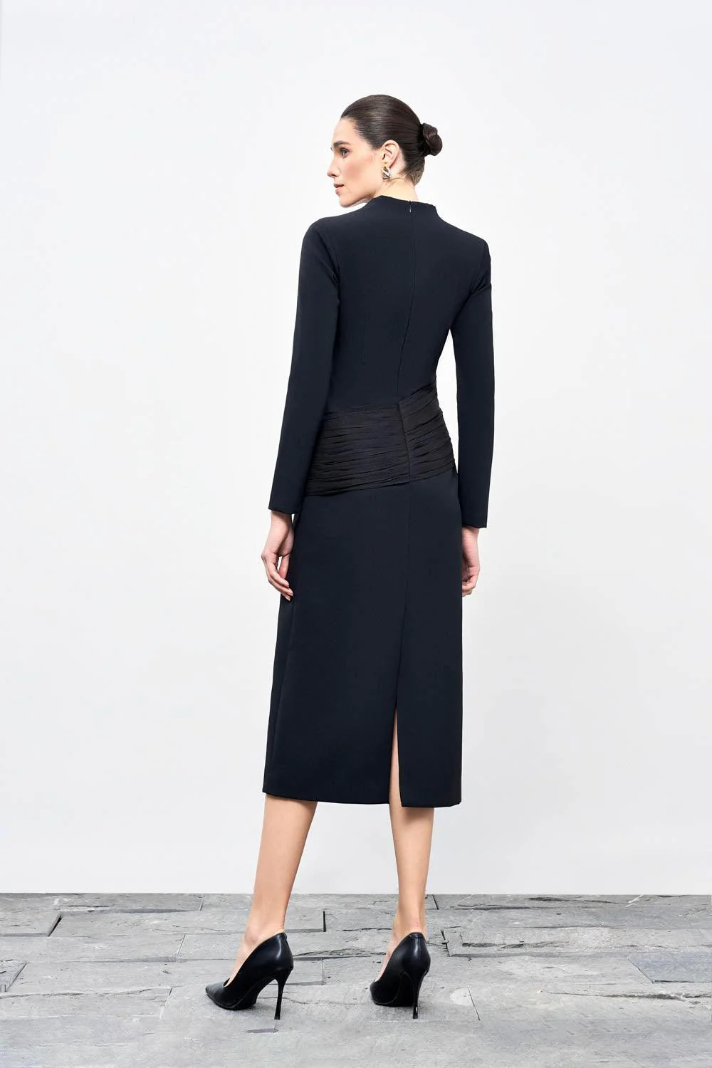 Elara Sheath V-Neck Cotton Blend Midi Dress