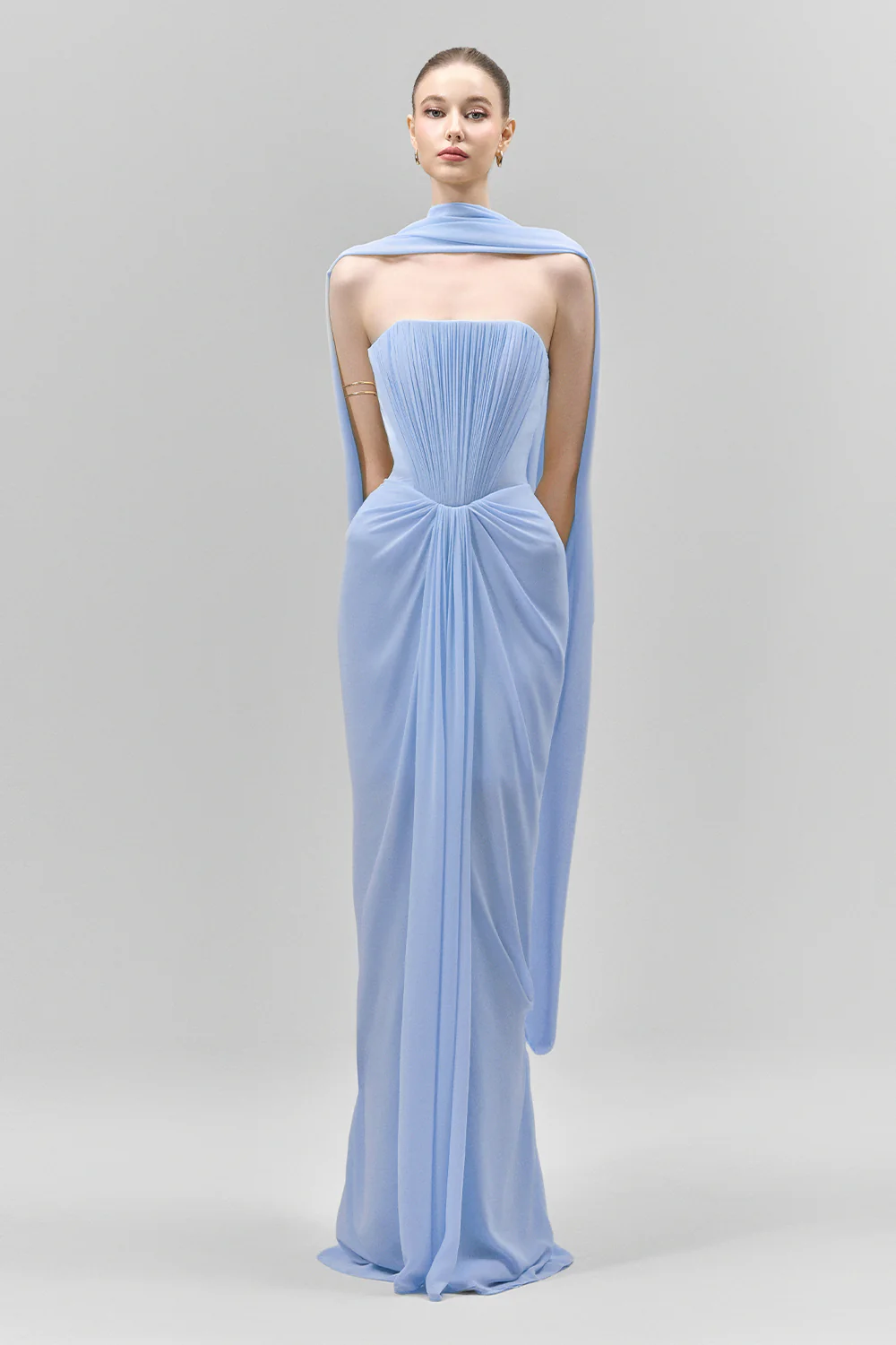 Marivelle Sheath Scarf Neck Chiffon Floor Length Dress