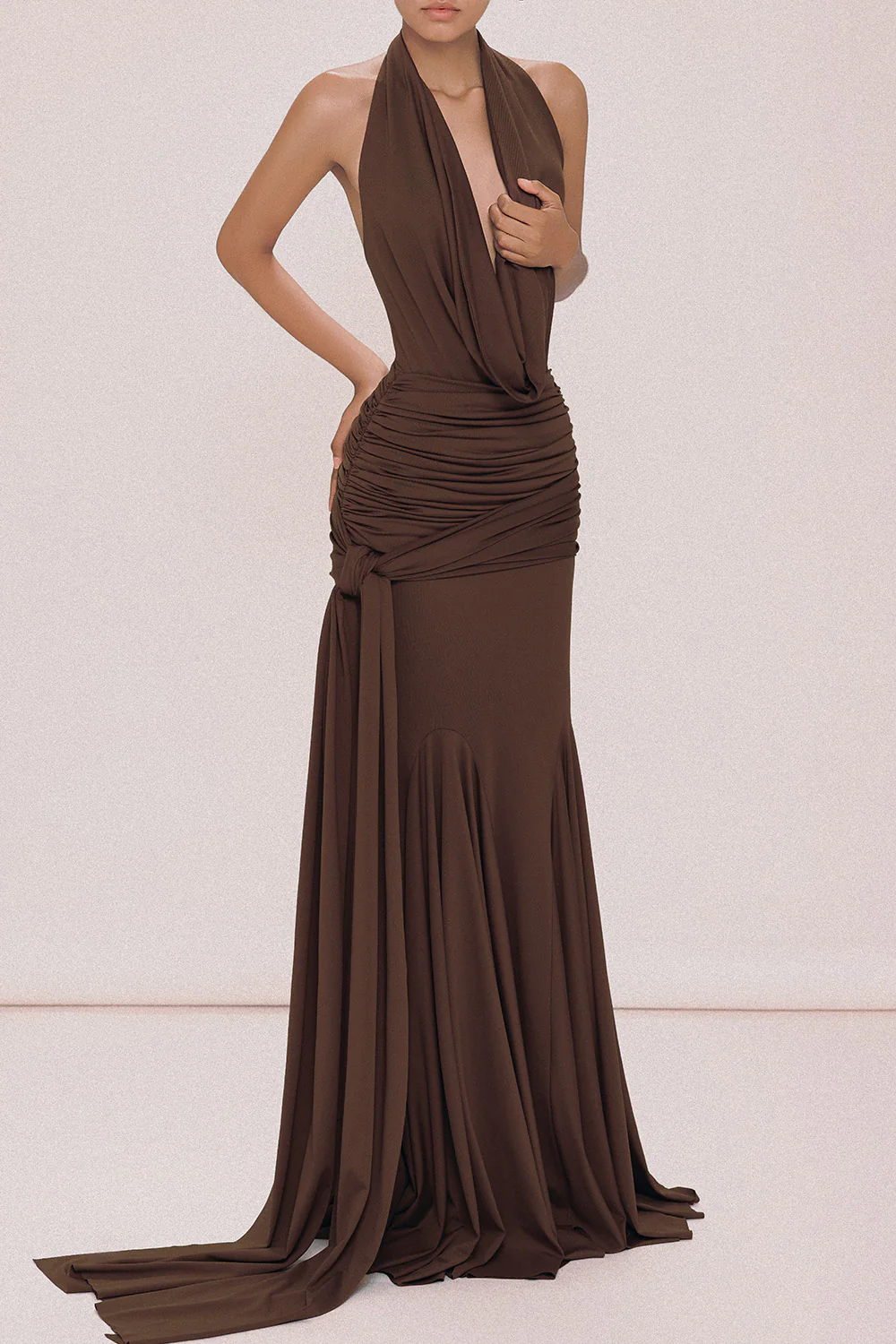 Venus Mermaid Halter Neck Spandex Maxi Dress