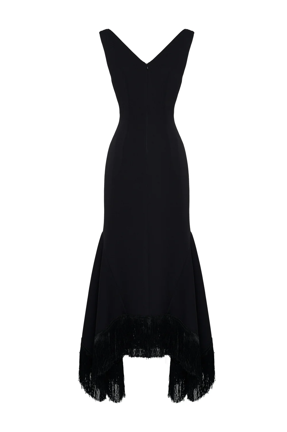 Amarae Mermaid V-Neck Crepe Calf Length Dress