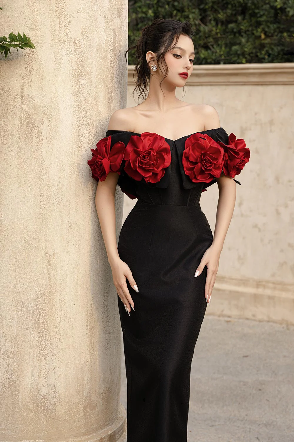 Riri Rose Hourglass Off-Shoulder Taffeta Midi Dress