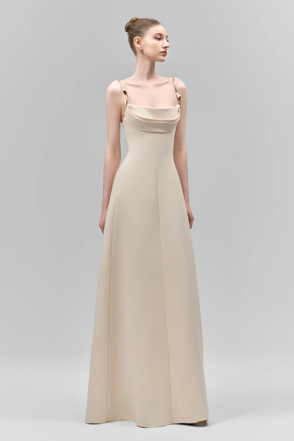 Lirien A-line Cowl Neck Crepe Floor Length Dress