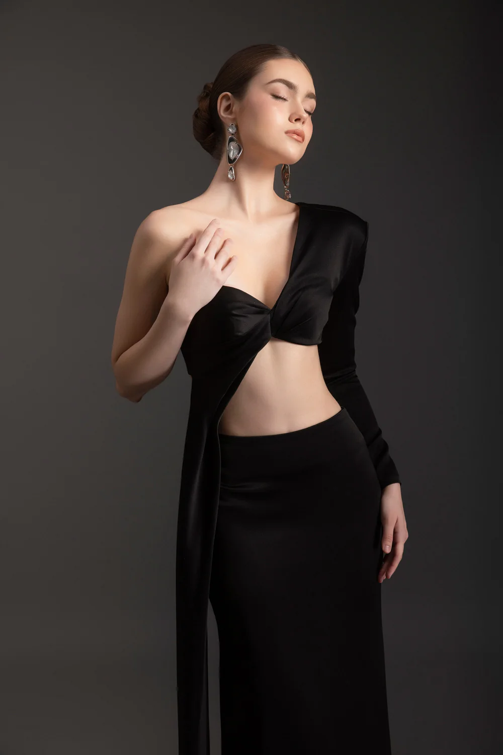 Evie One Shoulder Satin Set