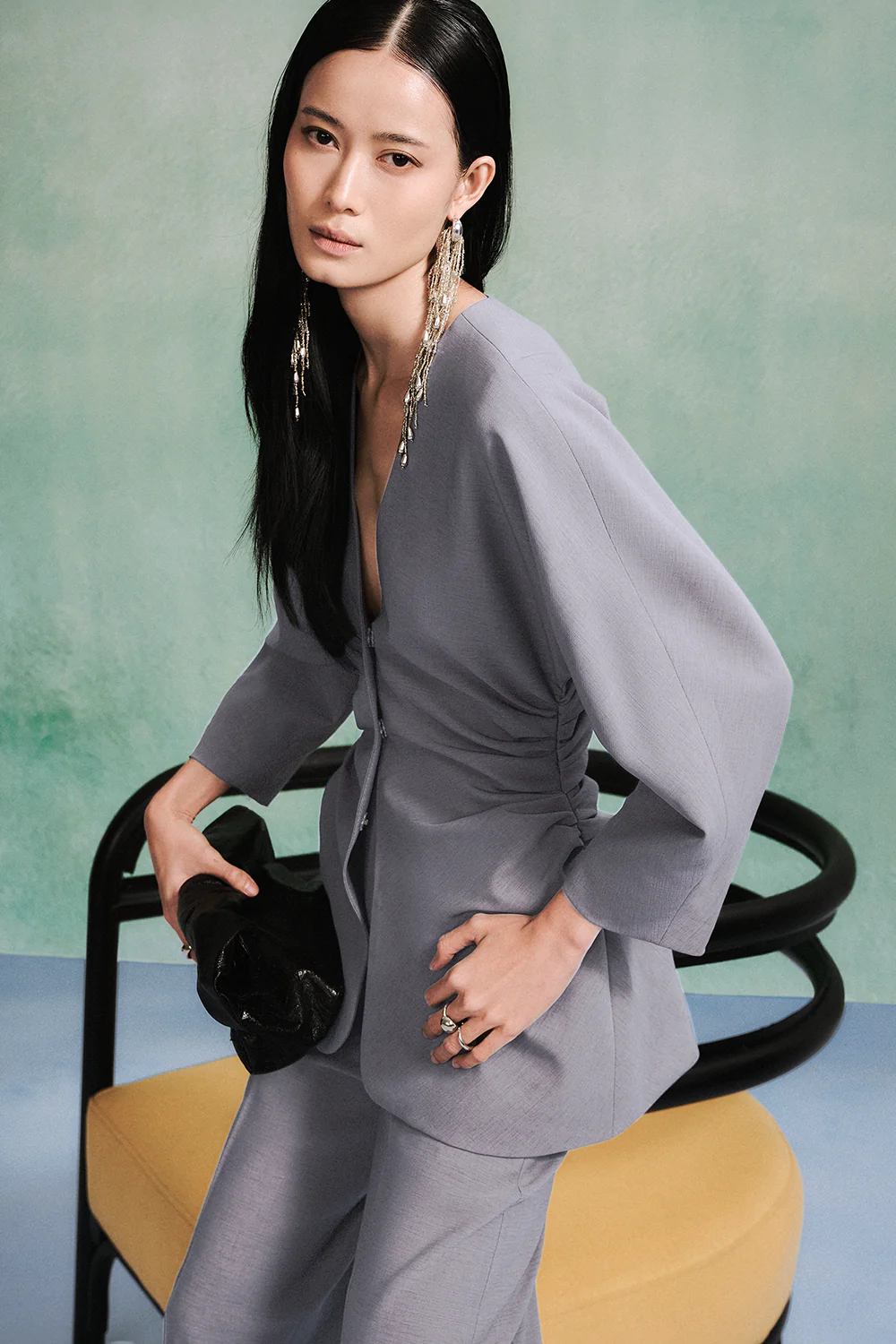 Nayeli Peplum V-Neck Twill Top