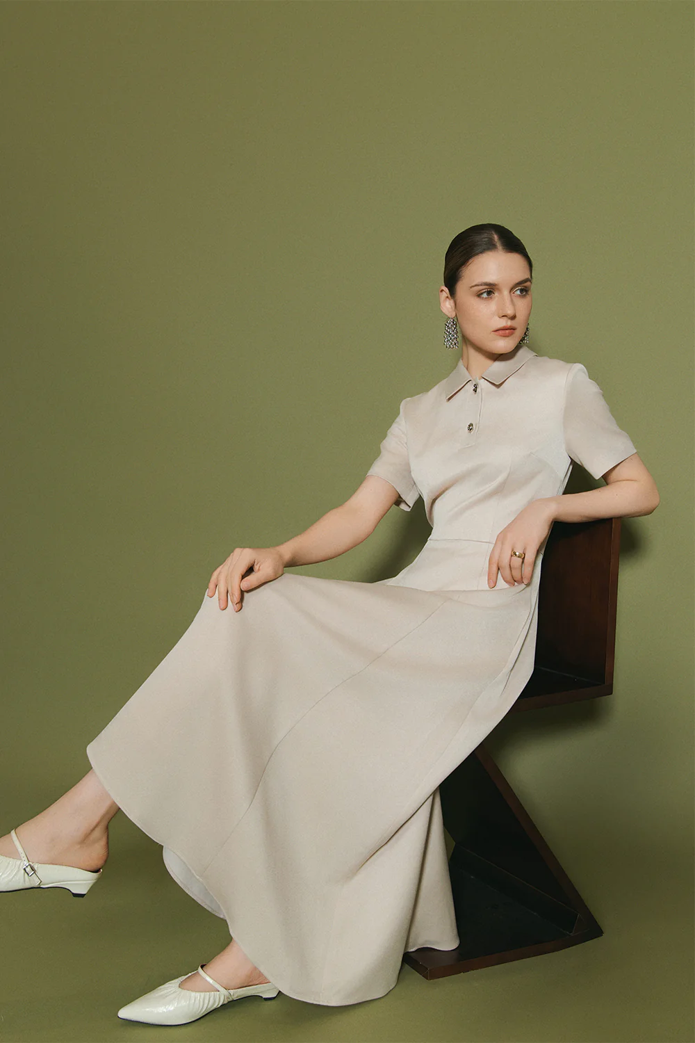 Alba Collared Button Midi Dress