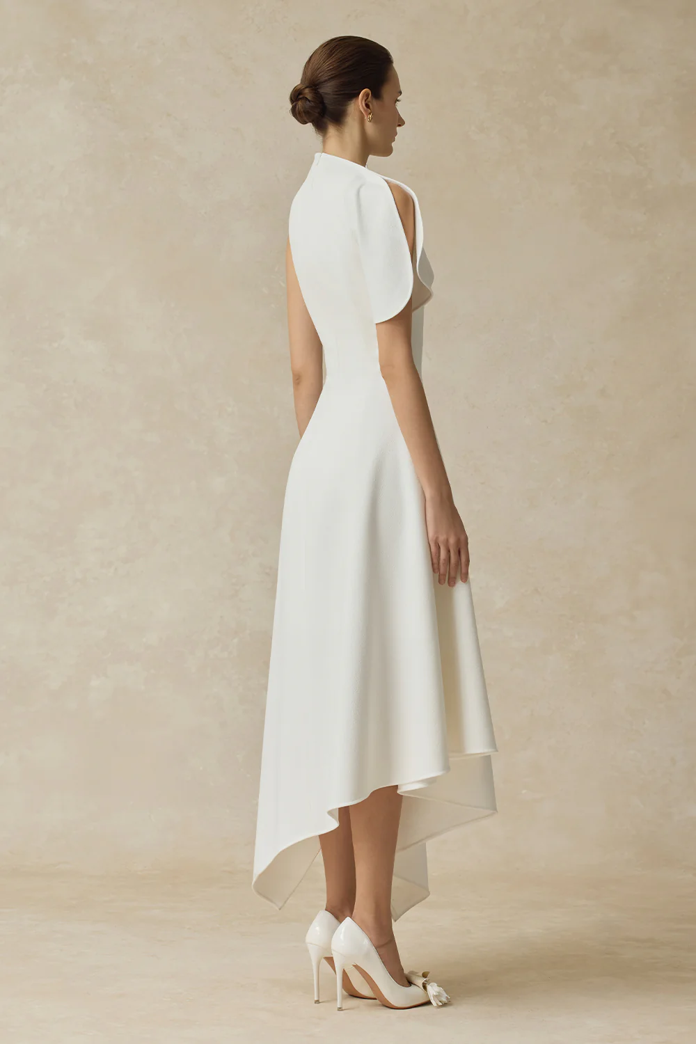 Cerelle Asymmetric Crepe Midi Dress